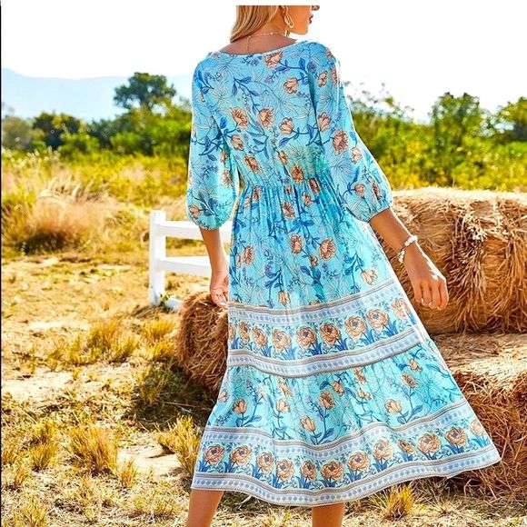 🔥 NWT, Cocoimo Blue Floral Dress, 2 available, size S, L 🤩❤️ - Picture 3 of 6